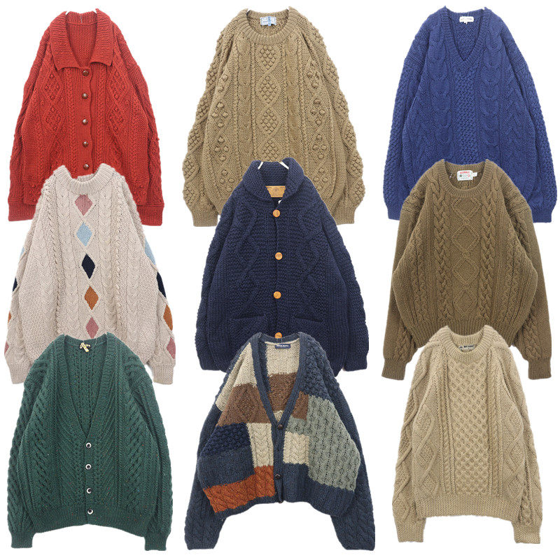 vintage古着毛衣森系手工编织钩花麻花豆豆衫甜美校园冬季外套B31