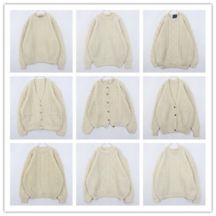 古着Vintage复古白色粗毛线毛衣清纯简约少女麻花森系羊毛衫B28
