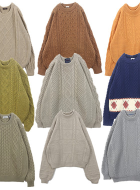 vintage古着毛衣森系手工编织钩花麻花豆豆衫甜美校园冬季外套B36