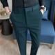 新款 春季 时尚 潮牌修身 子 墨绿色西裤 商务垂感免烫休闲小脚长裤 男士