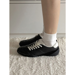 斜系带复古德训鞋男女情侣同款厚底复古运动鞋真皮百搭休闲跑步鞋