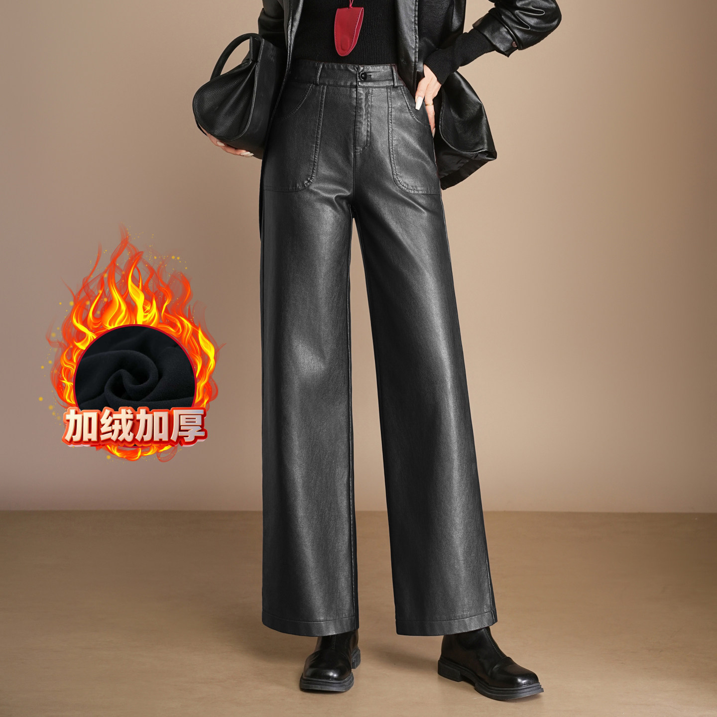 CanterKitten正品海宁真皮皮裤女加绒绵羊皮直筒裤显瘦休闲阔腿裤,女装/女士精品,休闲裤,淘宝优惠券,粉丝福利购,淘宝优惠卷