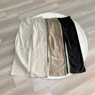 25春季 垂感长裤 男抽绳飘带复古微喇西裤 亚麻裤 薄 男宽松休闲裤