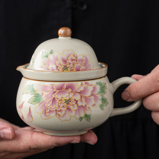 旅行茶具一壶一杯米黄汝窑快客杯一人独饮泡茶壶便携女士单人茶具