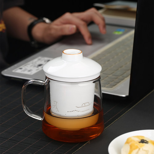 透明办公室耐热花茶杯带把盖