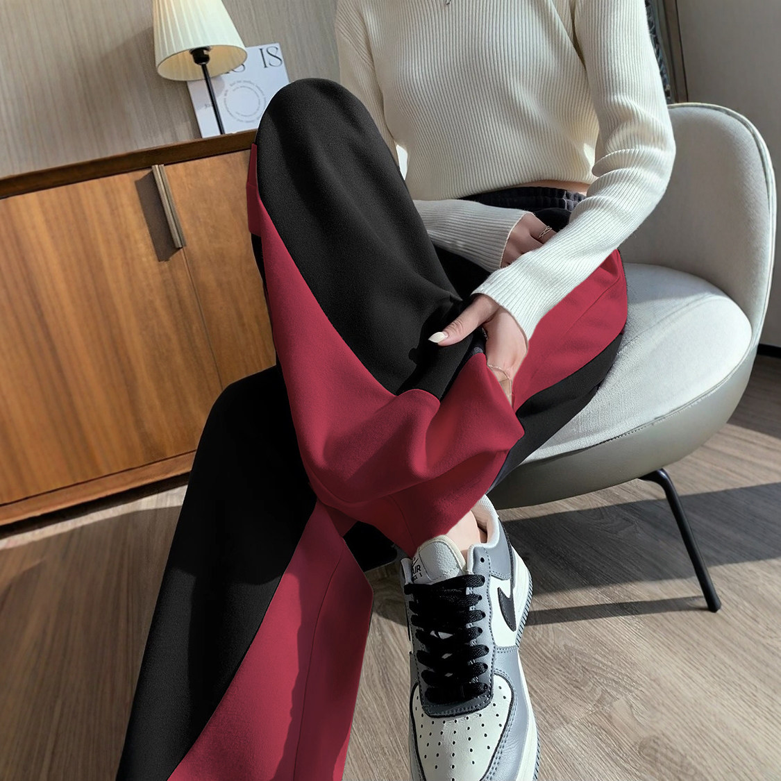 高个子加长小众设计感拼色香蕉裤