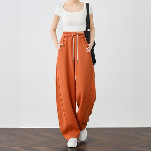 美式高街南瓜橘香蕉裤显瘦弯刀裤