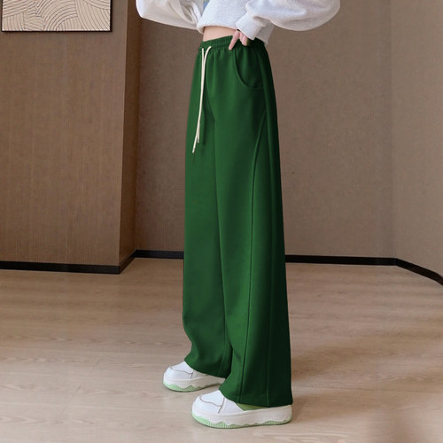 深绿色遮胯显瘦秋冬加绒弯刀卫裤