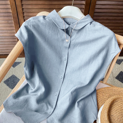 欧若风洋气精致短袖夏季纯棉衬衫