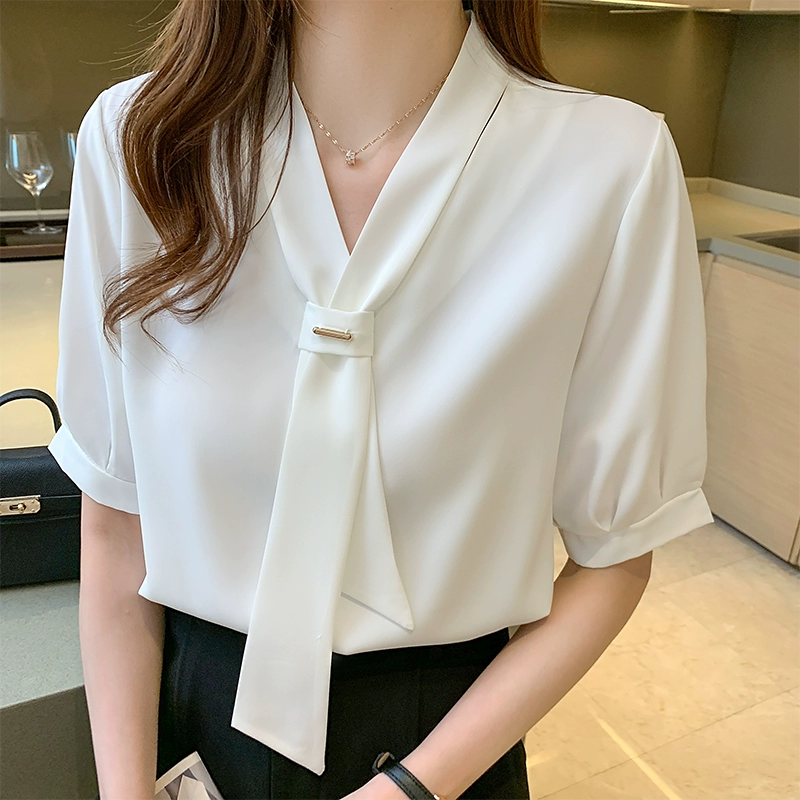 夏季女士雪纺衬衫通勤女装夏装2025新款短袖上衣职业白衬衣