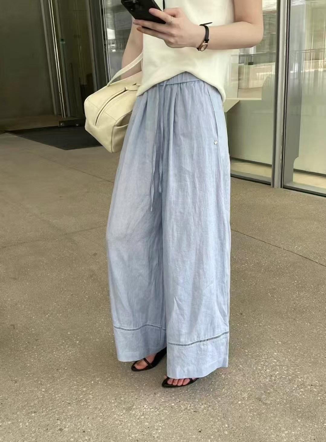 休闲裤阔腿裤下摆设计直筒九分裤