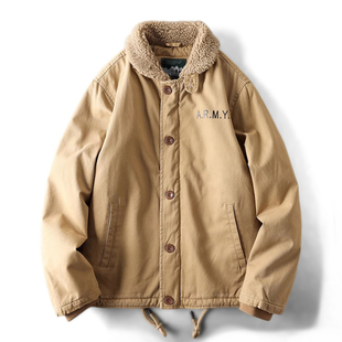 棉衣工装 羊羔绒棉袄外套外贸男装 夹克棉服 复古n1甲板服男冬季 美式