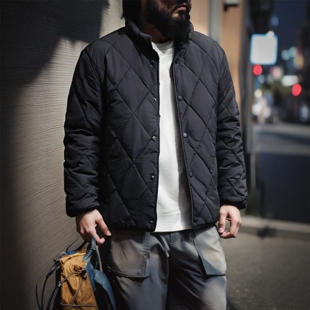 羊毛桑蚕丝菱形格棉袄外套男冬季 棉衣 轻薄立领棉服夹克外贸男装