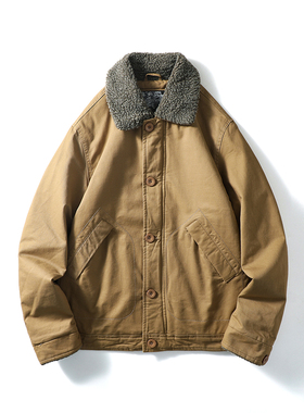 美式复古n1甲板服冬季加绒加厚棉服外套外贸男士纯棉工装夹克棉衣