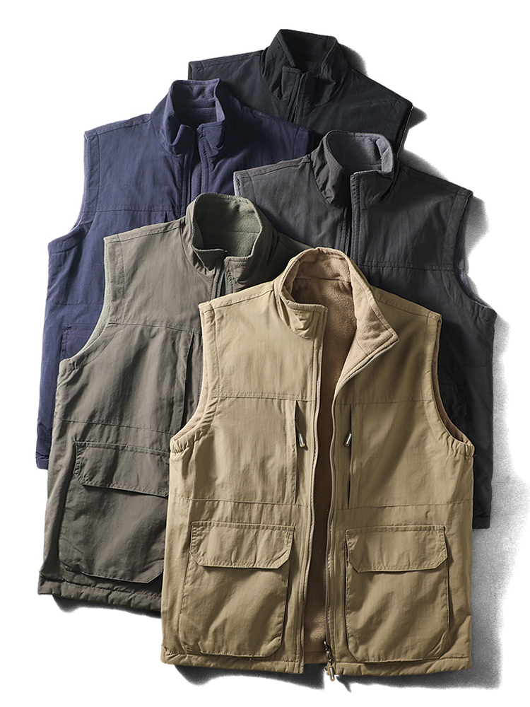 双面穿工装马甲男加绒加厚