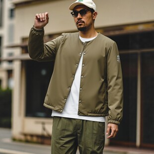 棉衣 短款 日系复古轻薄叠穿无领棉服外套男冬季 棉袄夹克外贸男装