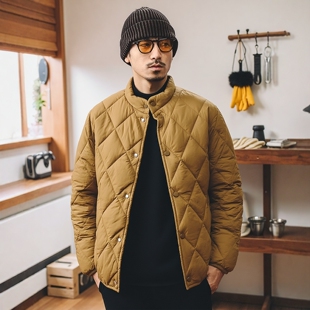 户外轻量化菱形格棉服男冬季 轻薄棉袄夹克外贸日系立领棉衣外套