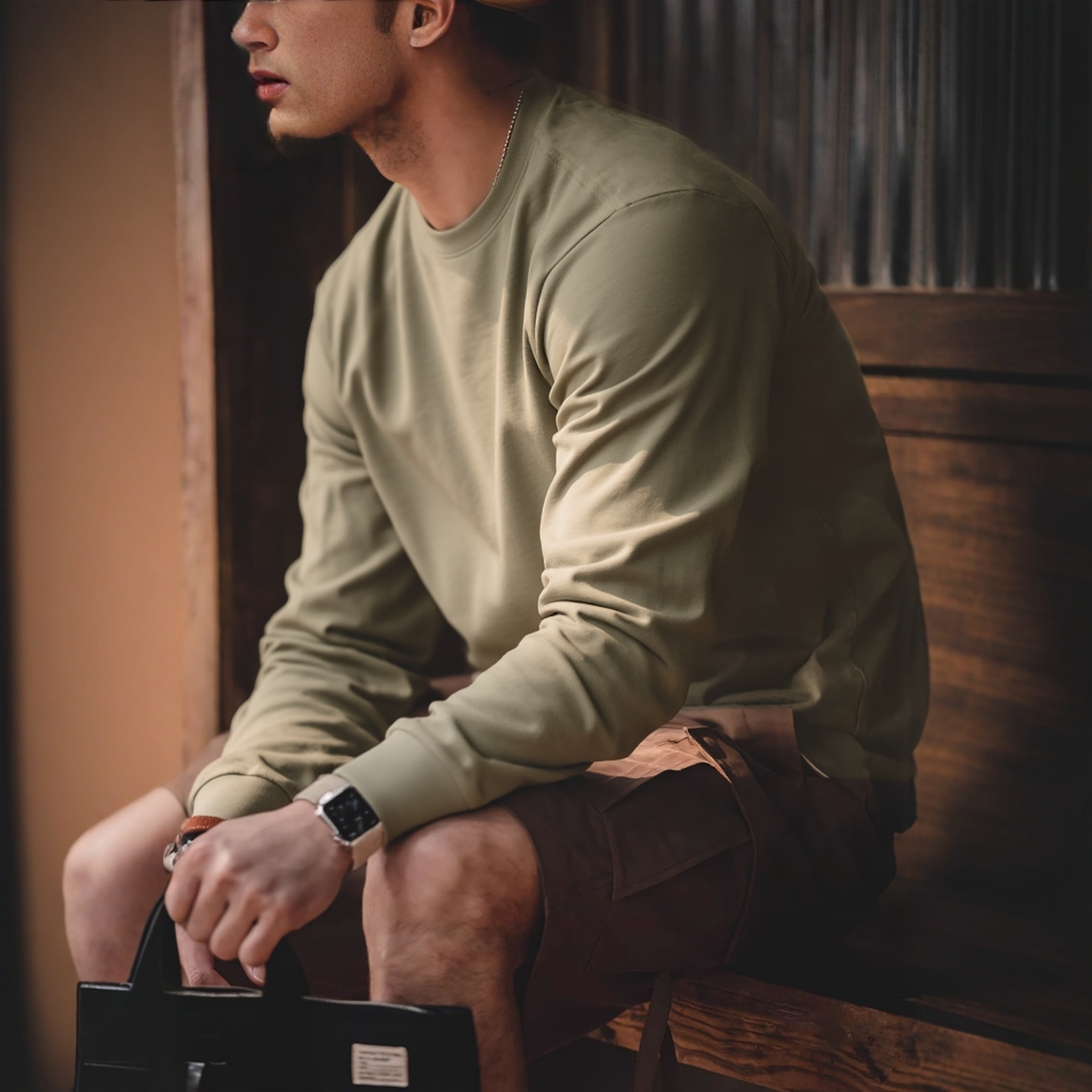 阿美咔叽300G重磅纯棉长袖T恤