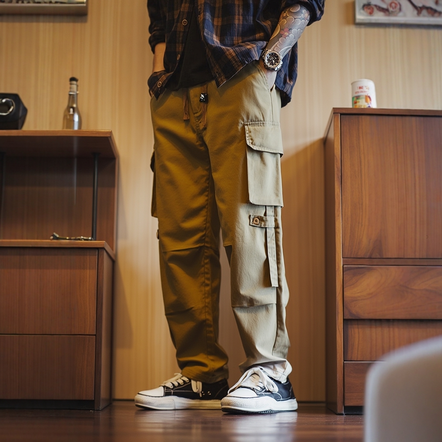 美式复古重磅纯棉直筒伞兵工装裤