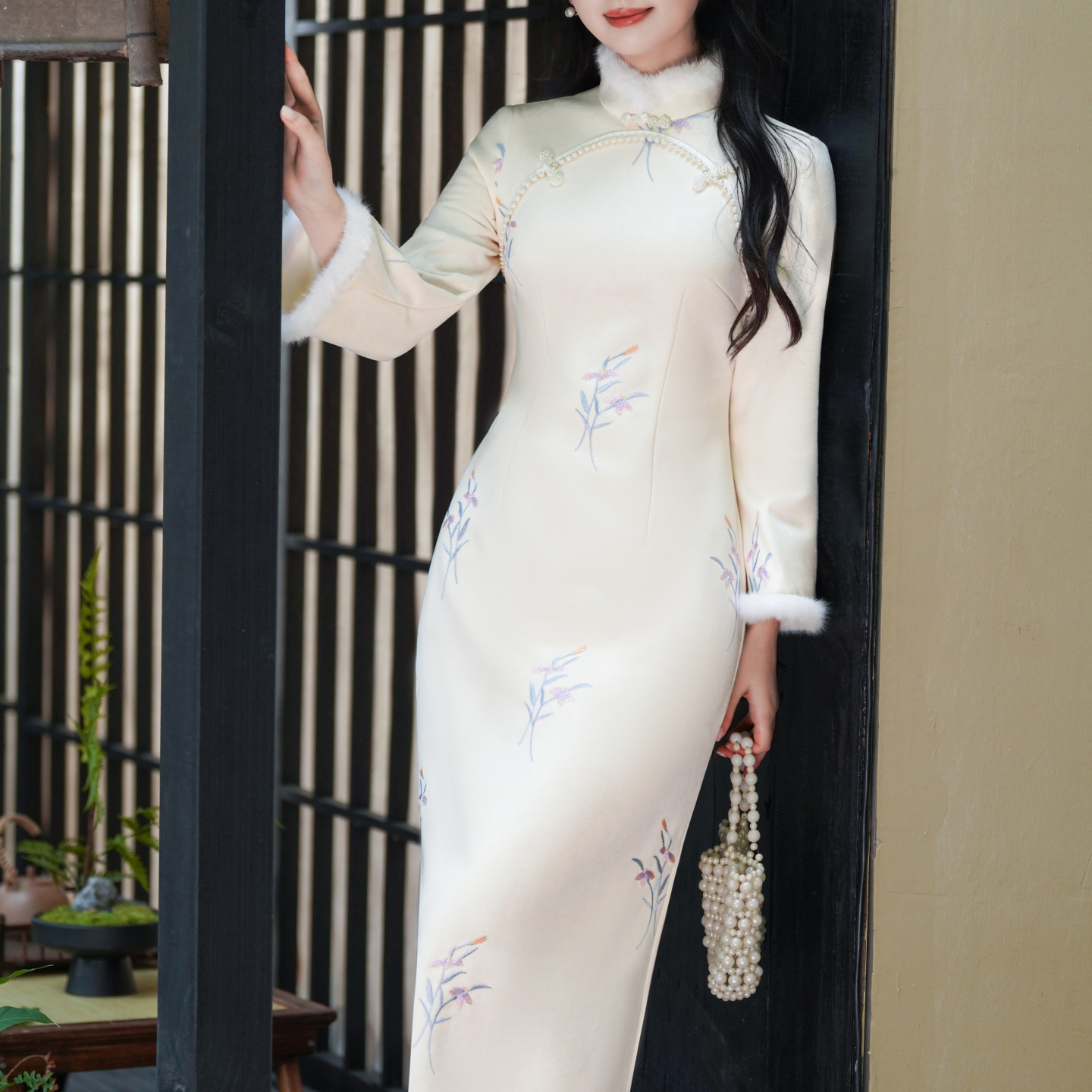 新中式长袖旗袍女秋冬季加绒显瘦