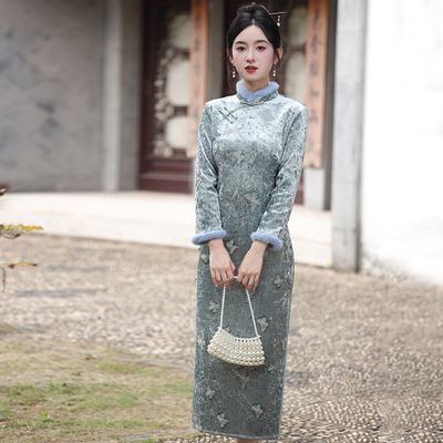 新中式改良旗袍女长袖冬加绒新款