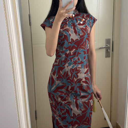 波尔菲红色短袖新中式显瘦旗袍女