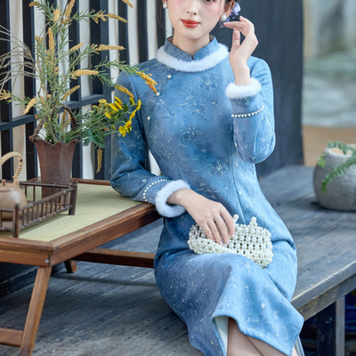 2025新款加绒加厚国风刺绣旗袍女