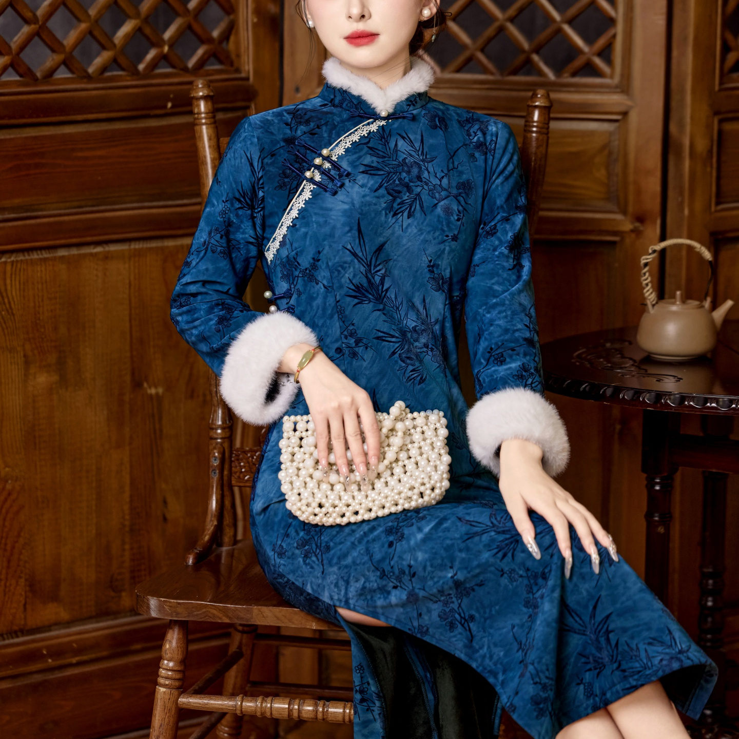 新中式复古风加绒旗袍女秋冬优雅