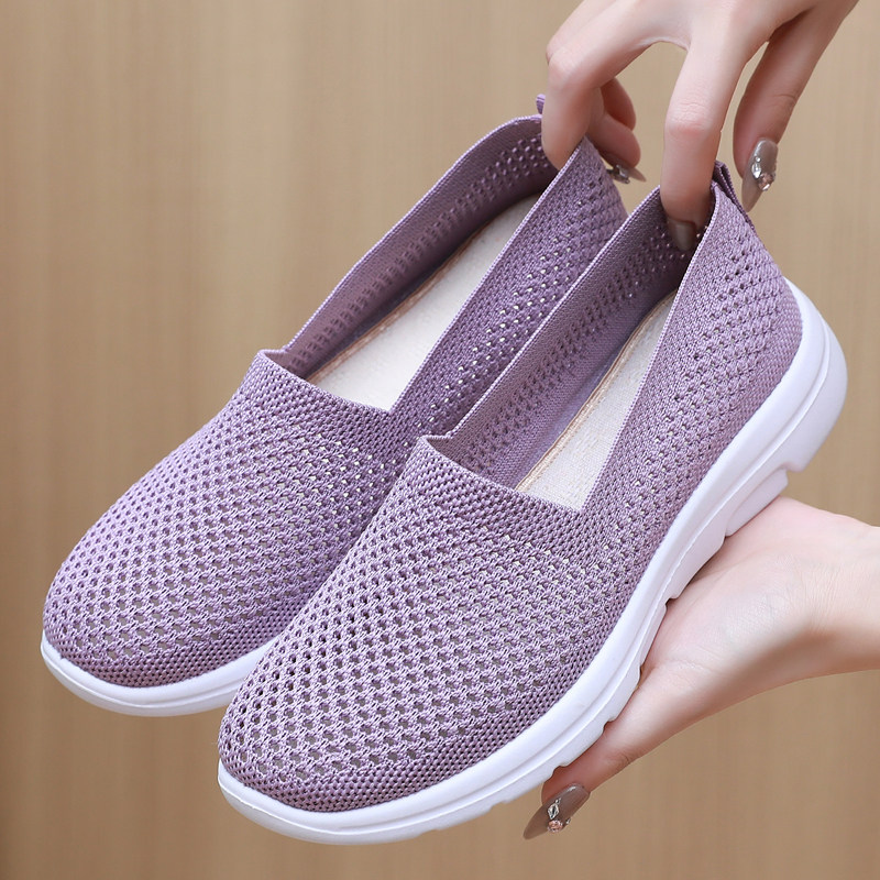 夏季老北京布鞋女浅口平底妈妈鞋轻便透气网面鞋凉鞋中老年休闲鞋