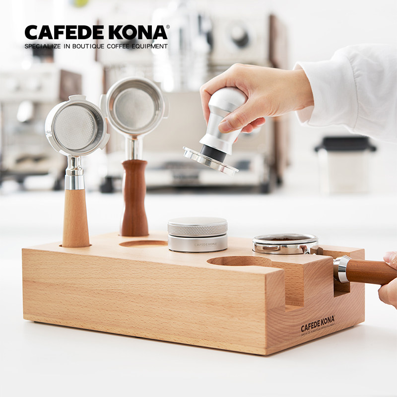 CAFEDE KONA北美黑胡桃木 咖啡机手柄填压座 布粉 压粉 收纳一体