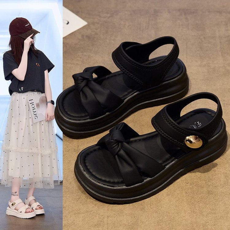 网红魔术贴运动凉鞋女2025夏季新款外穿时尚沙滩鞋配裙子松糕底鞋