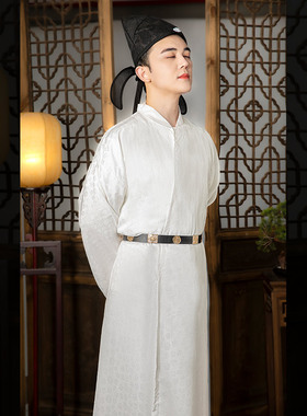 李白同款汉服成人儿童唐制圆领袍白色套装诗人服装古代书生古装男