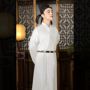 古代书生古装 诗人服装 男 汉服成人儿童唐制圆领袍白色套装 李白同款