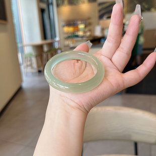 冰透纯天然岫玉手镯玉镯高冰种晴水玉石真玉镯子轻奢送妈妈款 礼物