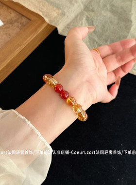 天然黄水晶手链招财黄塔晶红玛瑙