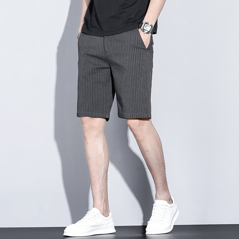 潮季爆款男士休闲短裤时尚潮流条纹直筒五分裤休闲中裤男裤子