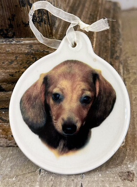 外贸样品美式复古腊肠犬陶瓷装饰挂牌狗狗宠物挂件挂饰圣诞树吊牌
