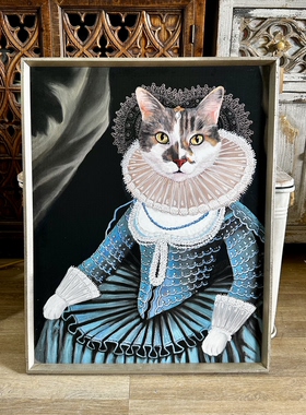 外贸样品欧式古典宫廷风猫咪贵妇肖像画家居装饰挂画咖啡店装饰