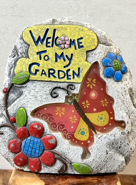 外贸孤品户外庭院花园欢迎摆件美式乡村风阳台水泥蝴蝶花朵装饰