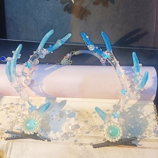 原创唯美仙女网红龙角发夹超仙古风古装鳞片琉璃鹿角蛟龙cos拍照