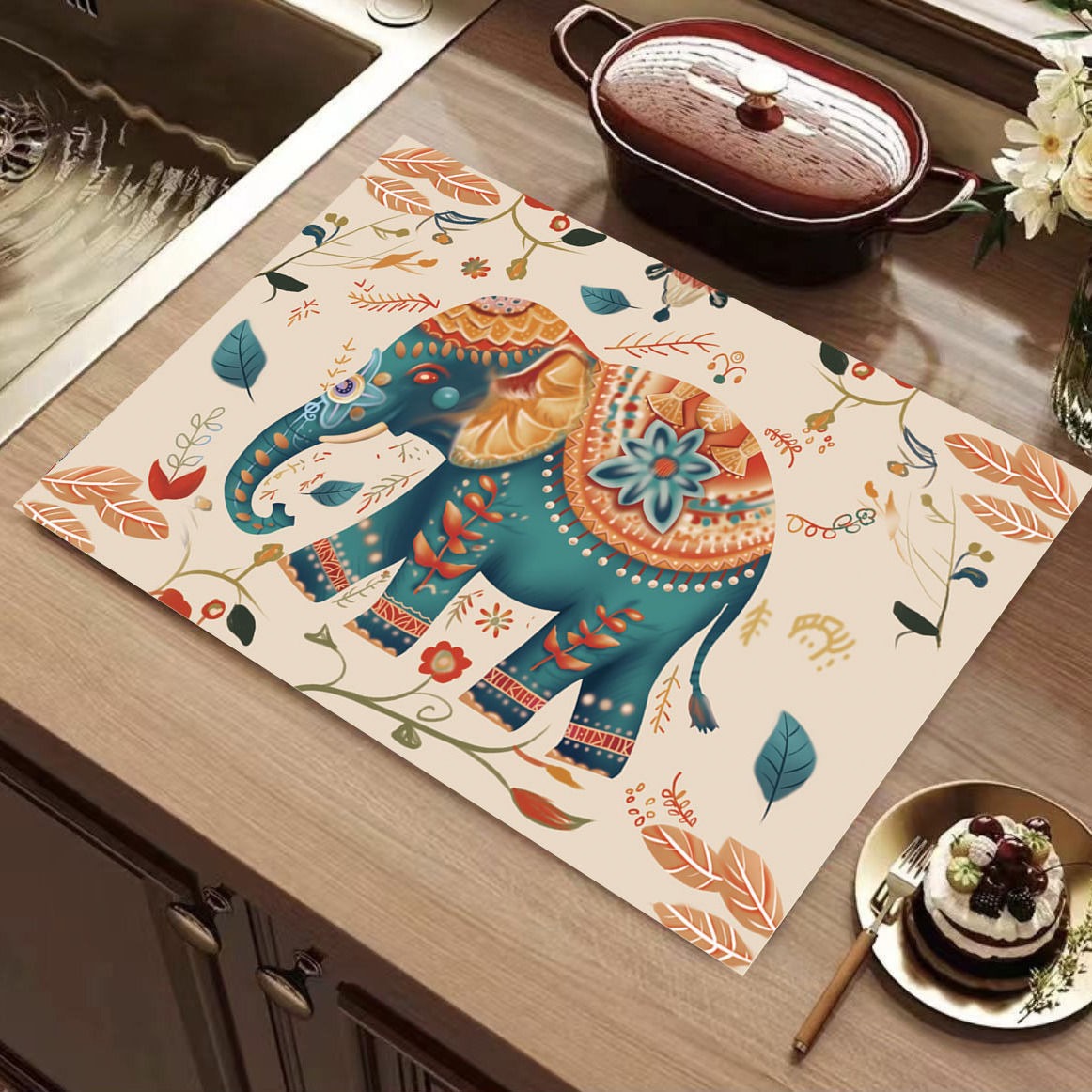 厨房餐垫沥水垫泰式大象台面吸水垫东南亚风速干隔热控水垫家用