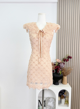 JustQin少女秘事2025新款夏装立体面料蕾丝连衣裙女短裙女