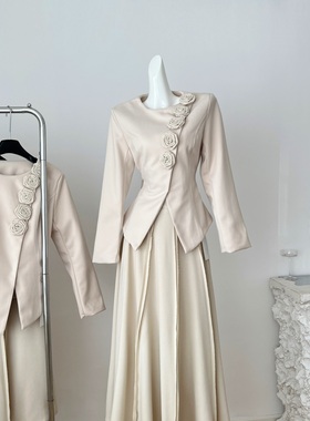 Barb Chill短款毛呢外套新中式套装女秋冬大衣老钱风穿搭大摆长裙