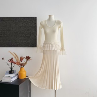 长款 jill大姐姐 羊毛上衣 荷叶边花瓣袖 半身裙 reverie冬日内搭组