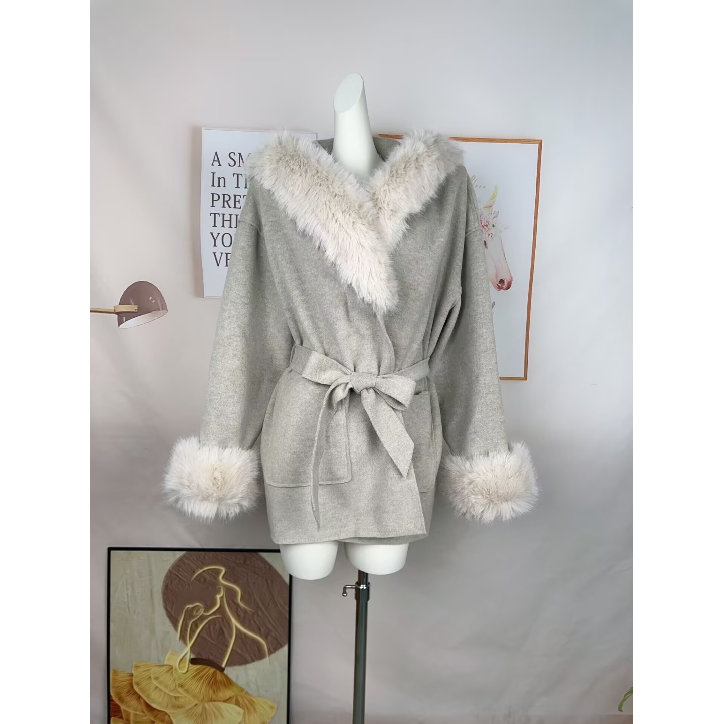 安梦忆皮草 狐狸毛领连帽羊毛大衣外套女款2025新款冬