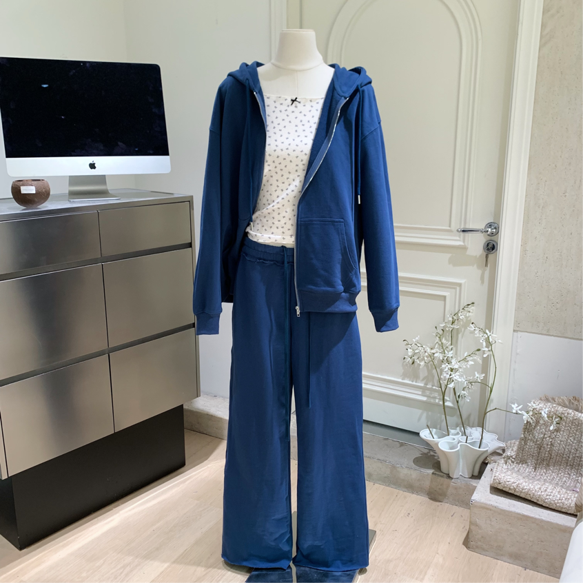 COOKADAILY人鱼 美式毛圈卫衣外套毛边卫裤自带胸垫抹胸三件套