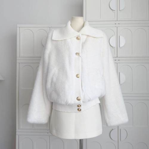 QDQD 甜美可爱风软糯大翻领仿皮草秋冬气质高级感白色毛毛外套