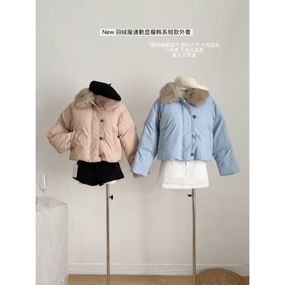 aaaaxbbb 卡斯托镇 两色毛领羽绒服通勤显瘦韩系短款外套秋冬