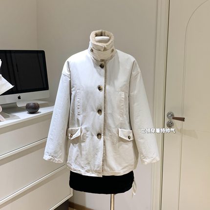 cookadaily人鱼 美式复古工装环保皮草翻立领中长款派克外套上衣