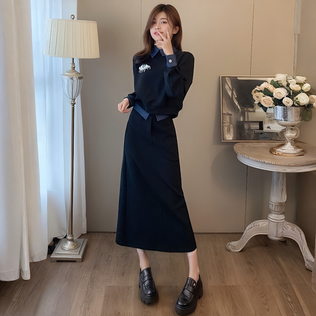 秋季套装女2025新款爆款高级感欧货假两件卫衣半身裙巨好看两件套